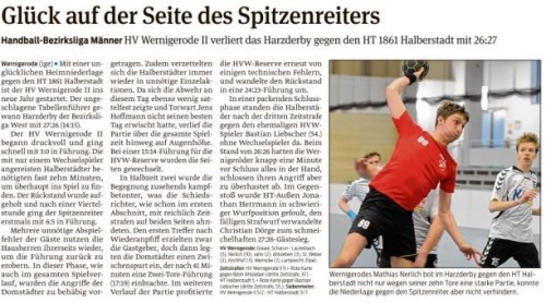 2. Männermannschaft des HVW verliert in letzter Sekunde